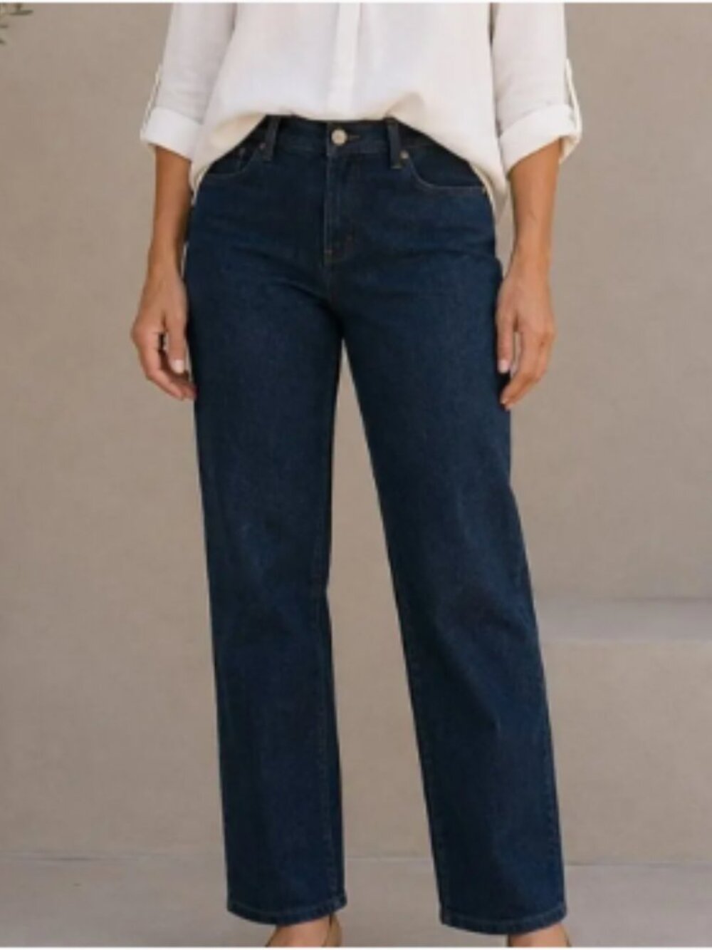 Eileen Fisher Straight Leg stretch Jean Dark Blue Wash